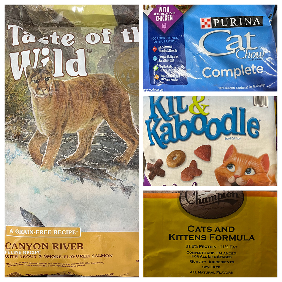 Collage of various cat foods offered at ACE