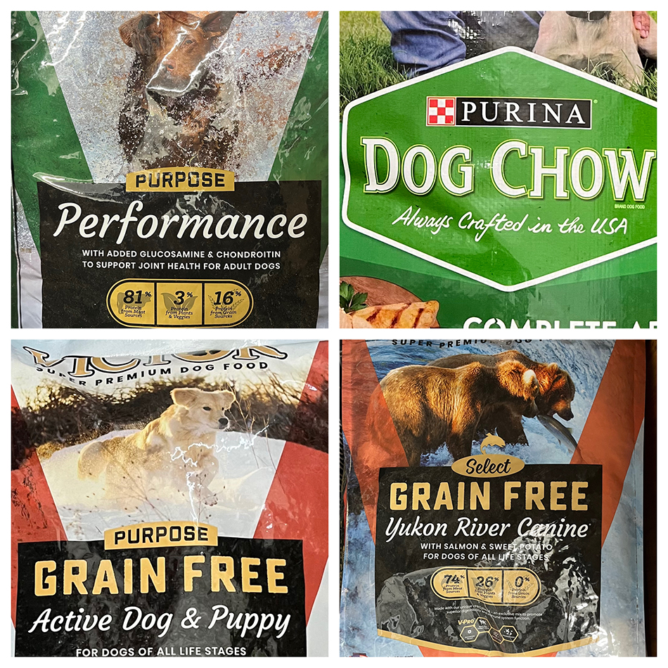 Collage of various dog foods offered at ACE