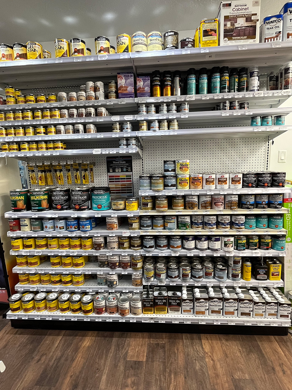 Aisle with small stain cans